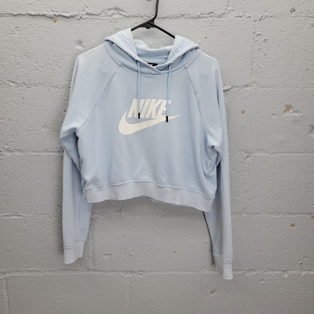 Nike women's front print logo swoosh long sleeve cropped hoodie